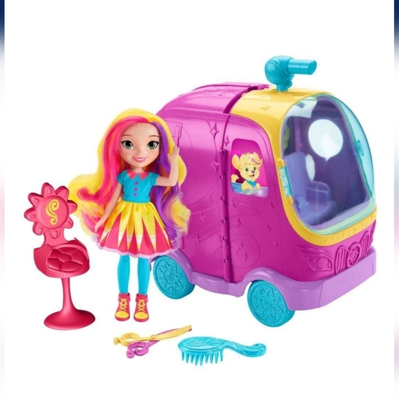 Sunny Day Glam Vanity rolling Vehicle and  Doll - Picture 1 of 7